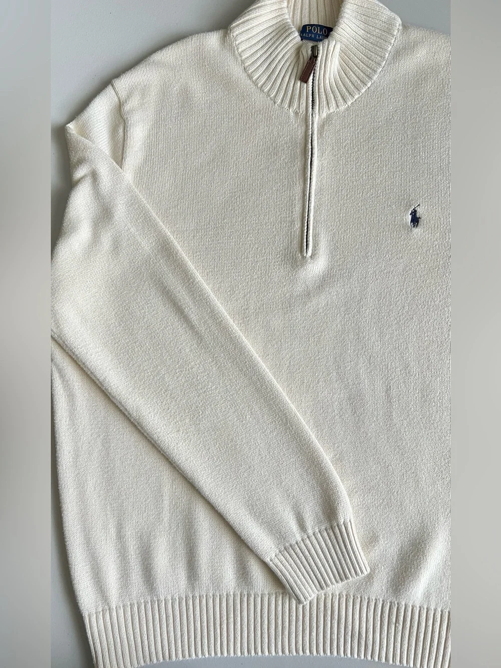 Polo Ralph Lauren Cotton Knit Quarter Zip Sweater Cream Ivory XXL